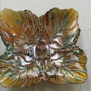 Artisan Glass Leaf Sculpture Bowl